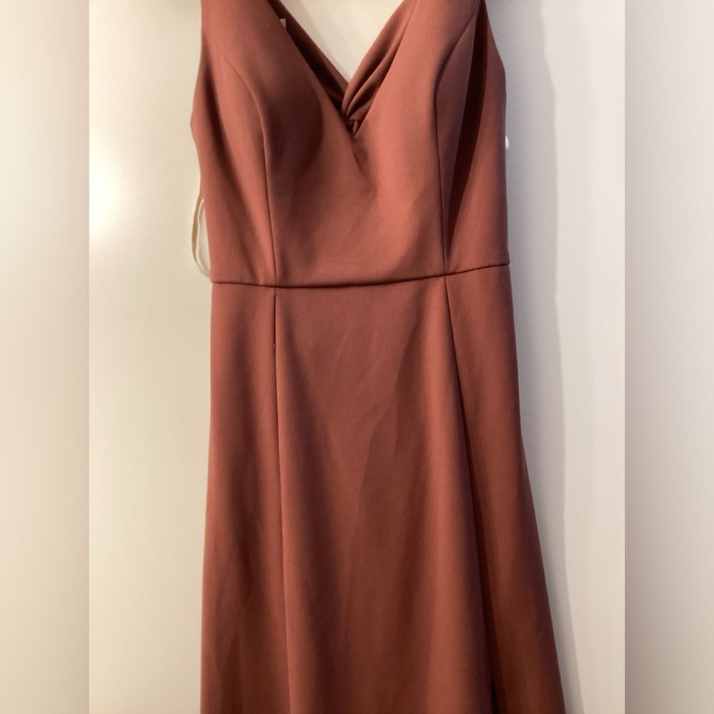 Jenny Woo Rust Brown Sleeveless V-Neck Maxi Dress Size 12 - Picture 6 of 14